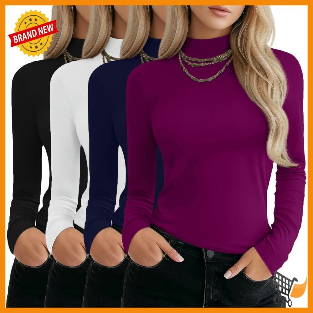 Women's Long Sleeve Mock Turtleneck Pullover Stretch Cotton Layering Top